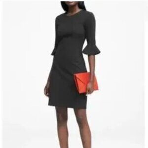 Banana Republic Little Black Sheath Knit Dress with 3/4 Ruffle Sleeves
